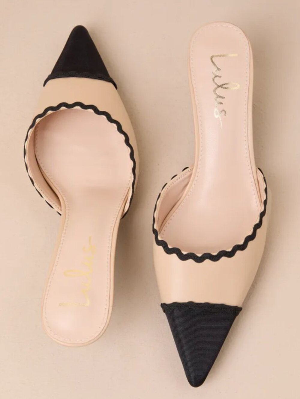 Lulu's Black and Tan Kitten Heel Mules in size 7.5 - Picture 2 of 7